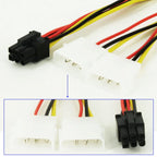Dual 4Pin IDE Molex Male to 6Pin Male Power Extension Cable 17cm for Graphics Card BTC Miner PC Computer Power Cord Adapter