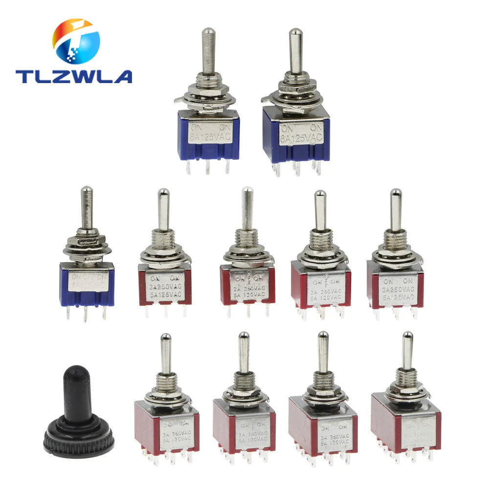 100PCS Toggle Switch SPDT DPDT Rocker Switch MTS 5A 6A 125V Self-Reset Switch 3A 250 AC 3 6PIN ON-ON ON-OFF-ON Starting Switch