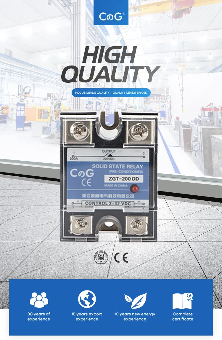 CG SSR-200DD 200A 220V 380V 600V Big Voltage Single Phase JGX DC Control DC Heat Sink 3-32VDC To 5-220VDC DD Solid State Relay