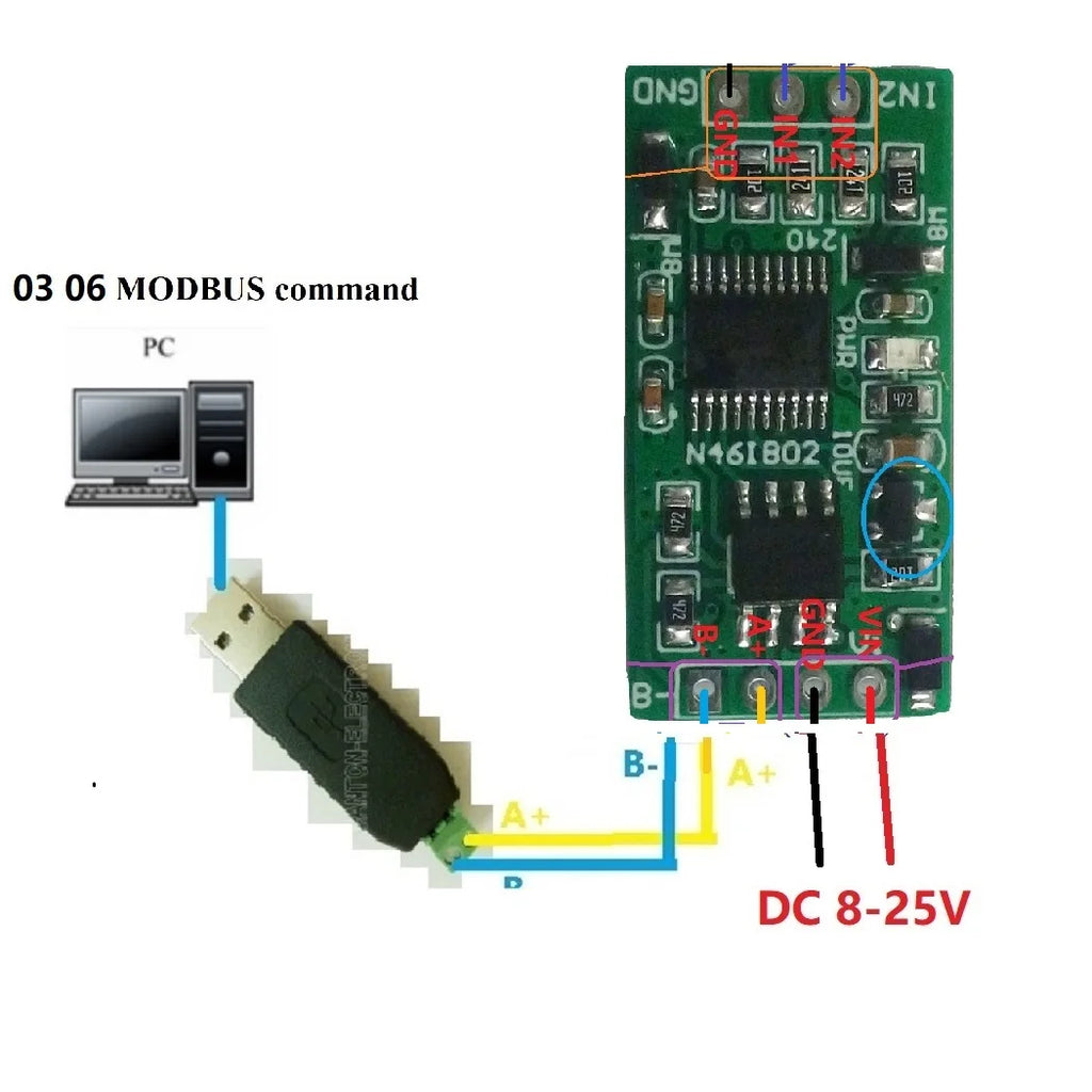 4-20MA to RS485 2 Channel DC 12V 0-25MA Analog Acquisition Module 12Bit ADC Board Modbus RTU PLC