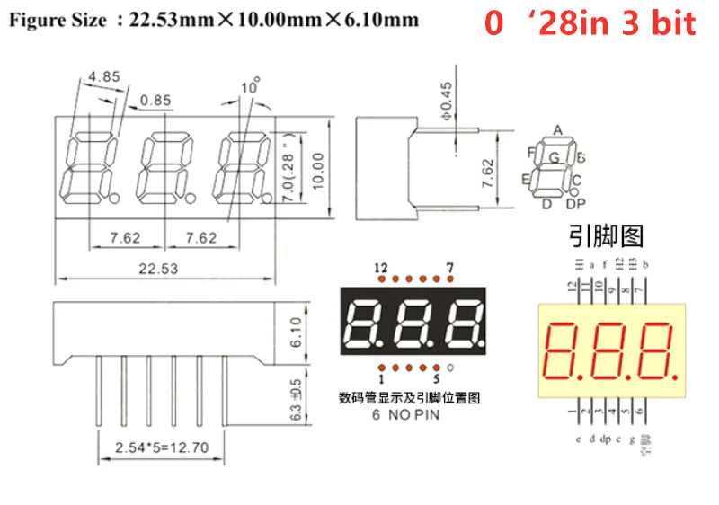 5Pcs 0.28 Inch Digital Tube LED Display 1Bit 2Bit 3Bit 4Bit Display Common Anode / Cathode 0.28"/0.36"/0.4"/0.56" 7 Segment Red