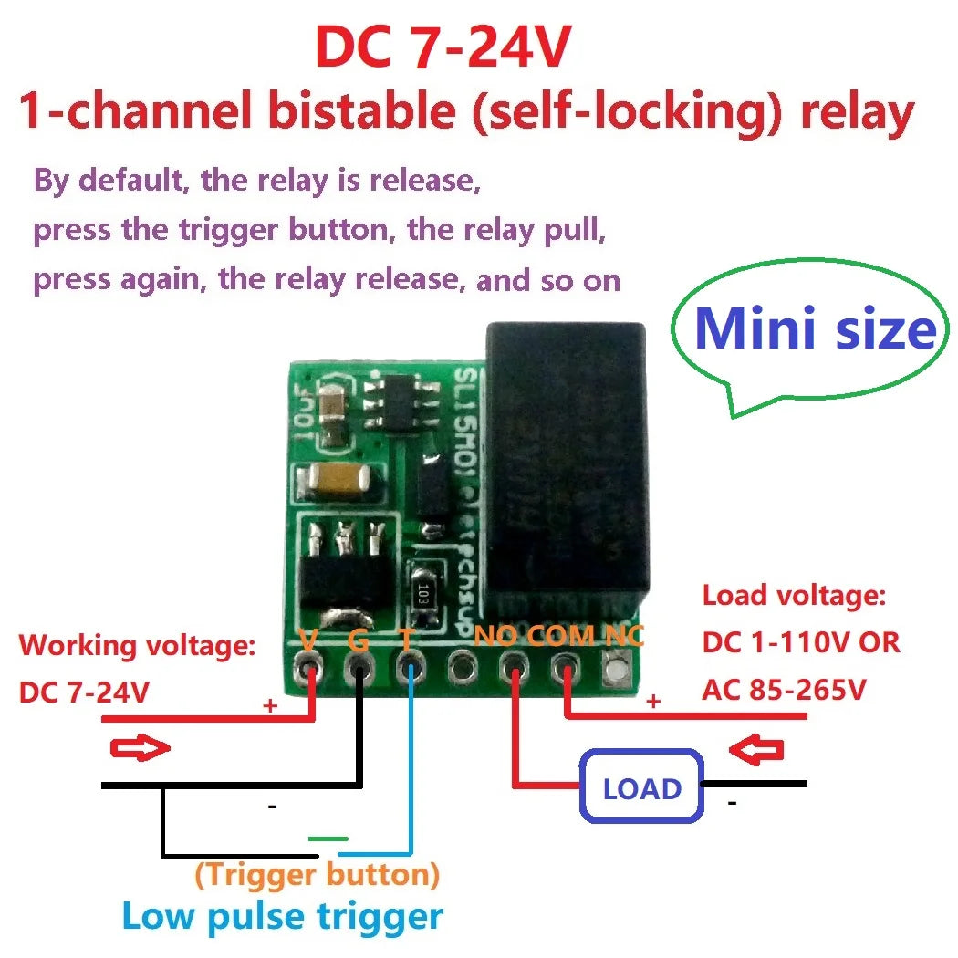 DC 12V 2A Mini 1ch Bistable Self-locking Relay Module Flip-Flop Latch Switch Board for LED Motor Solenoid Valve