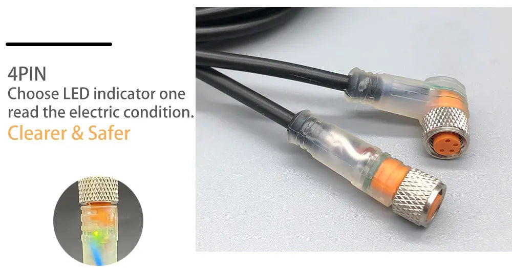 Cloweit M8 3 4 Pins PVC LED IP67 Sensor Cable Connector Type A Socket Plug 2m Waterproof Male&Female Straight Angle Flange