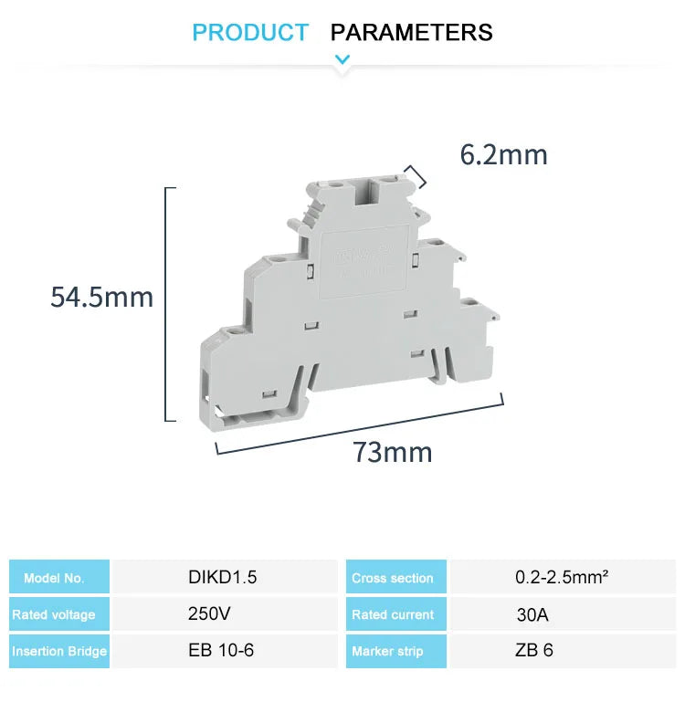10Pcs DIKD 1.5 3 Levels Sensor Screw Connector 2.5 mm² 6-Conductor Electric Din Rail Triple Three Level Terminal Block DIKD1.5