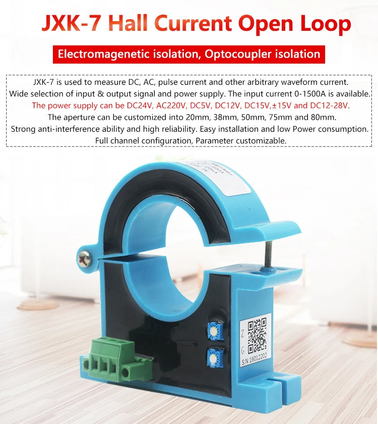 Current Transducer 0-1000A 500A to 4-20mA 0-5V RS485, DC12-32V Wide Voltage Current Transmitter Anti-Interference Current Sensor