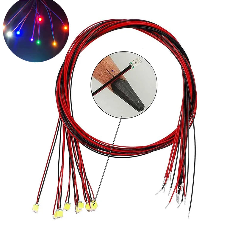 100pcs Dc 3v 12v 0402 0603 1206 Smd Led Diode With Lead Pre Wire Red Wired Pre-soldered Aircraft Up To Car Train Model Light