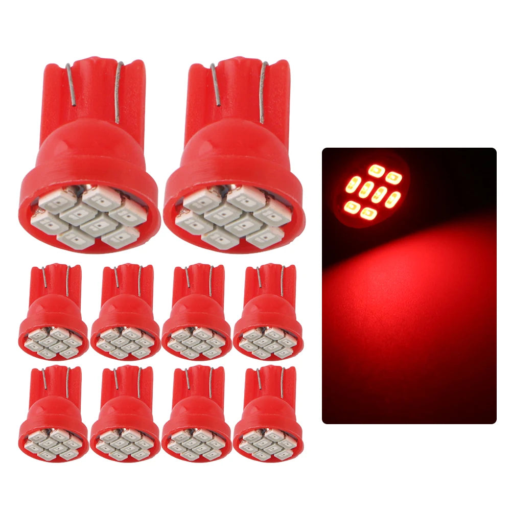 10Pcs AC/DC 6V 6.3V Led Bulb Arcade Pinball Car Light T10 W5W 555 192 168 194 1206 8 SMD LED White Blue Red Green Amber Pink