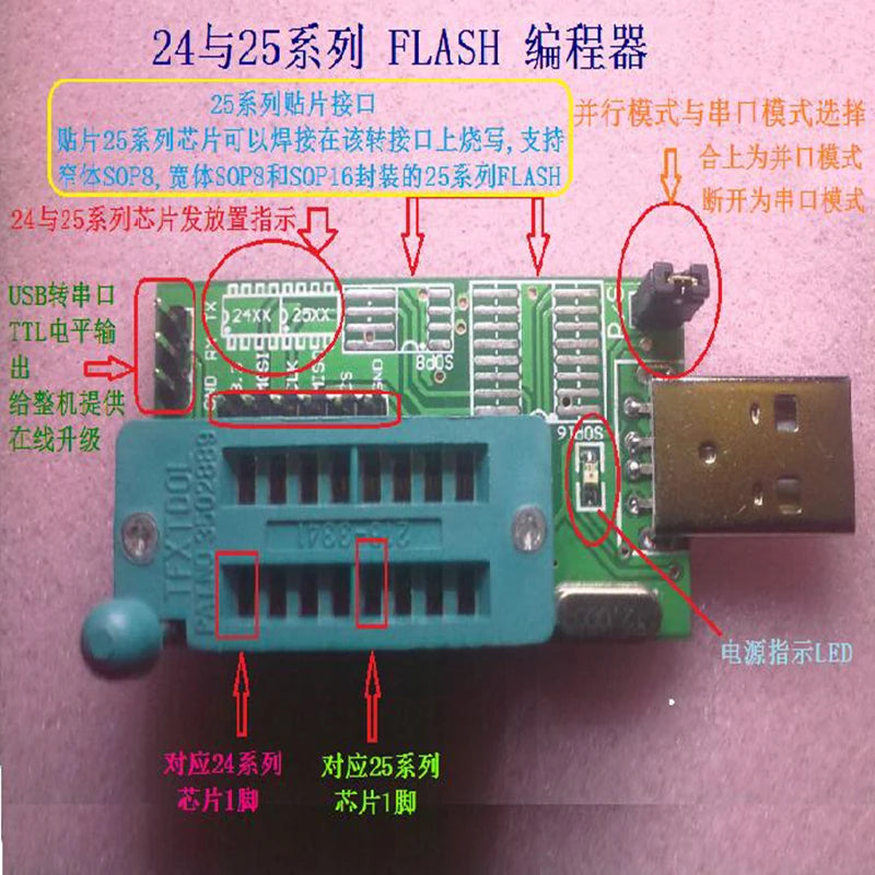 New ch341a bios usb programmer sop8 test clip soic8 sop16 1.8V adapter w25q64 mx25l6405 mx25l6405d 24 25 usb eeprom programmer