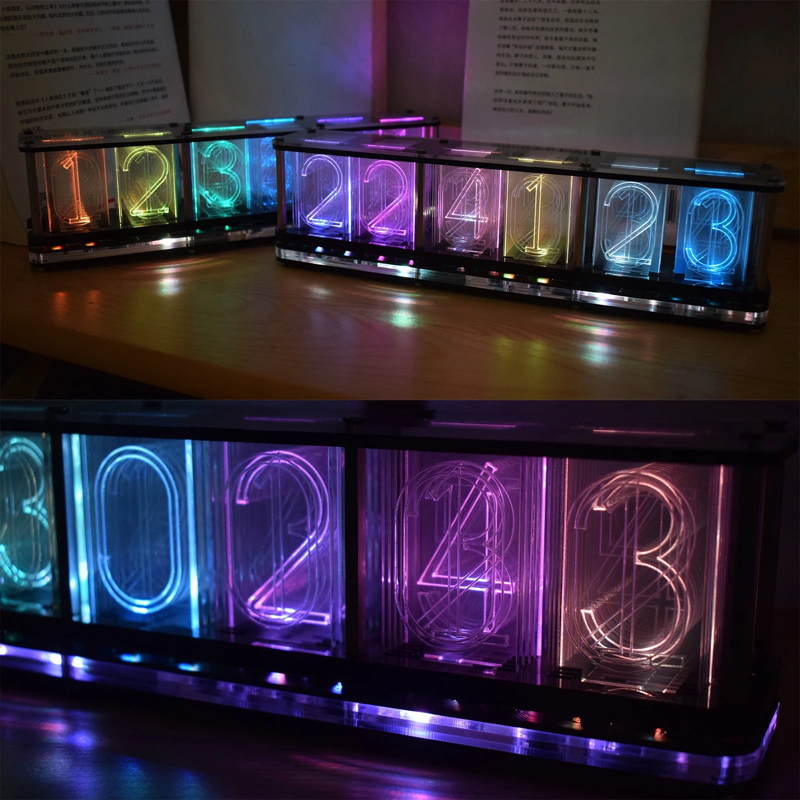 【Big Font】DIY Rainbow RGB Full Color LED Digital Retro Glow Analog Nixie Tube DS3231 Electronic Clock Music Spectrum Display Kit