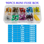 90/45PCS Car Fuse 5/7.5/10/15/20/25/30/35/40A Mini/Small/Medium 24V Automotive Blade Type Zinc Alloy Fuse with Box Clip