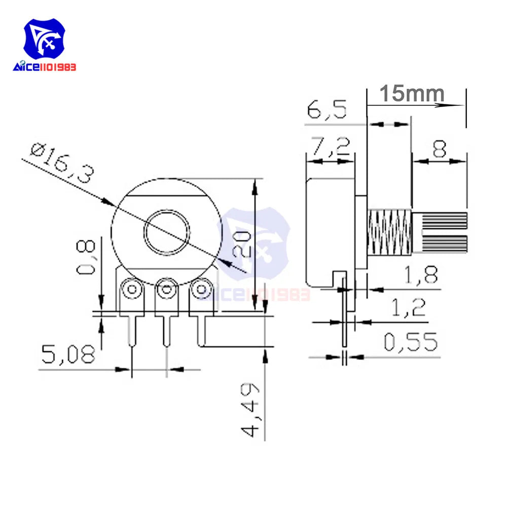 WH148 1K 2K 5K 10K 20K 50K 100K 250K 500K 1M Ω 3Pin Knurled Shaft Linear Taper Rotary Potentiometer Resistor w/Knob for Audrino