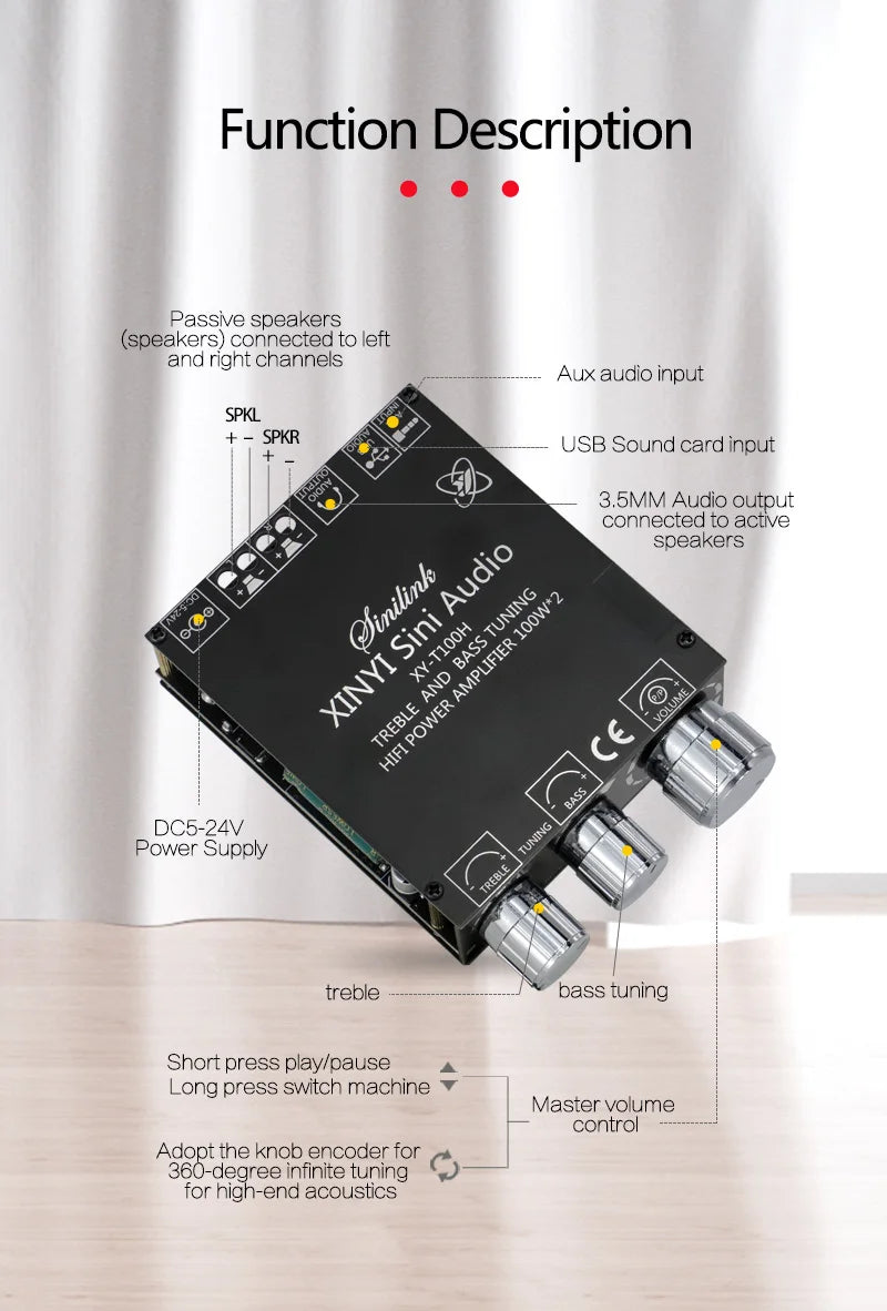 100W+100W TPA3116D2 Bluetooth 5.0 Power Subwoofer Audio Amplifier Board Home Theater HIFI Stereo Audio Amplifier AMP AUX