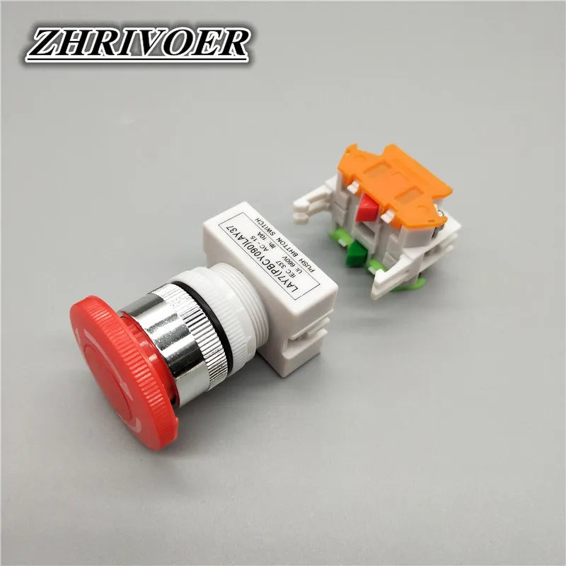 22mm LAY37-11ZS/LAY37-11ZSD Red Mushroom Head Emergency Stop Push Button Switch with Light Self-locking 10A/660V