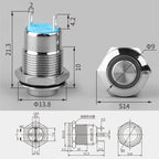 LANBOO 12mm Economy Mini Metal Push Button Switch 1NO Ring/Power Illumination Momentary or Latching
