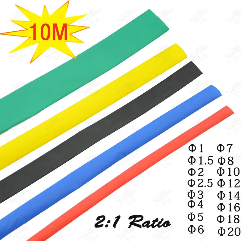 10 Meter 1mm 2mm 2.5mm 3mm 4mm 5mm 6mm Heat Shrink Heat Shrinkable Sleeving Tubing Tube Wrap Wire Kit Insulation Sleeve