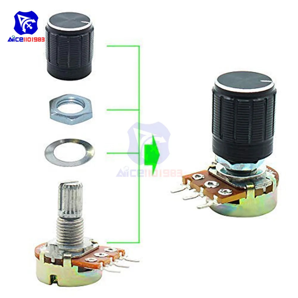 WH148 1K 2K 5K 10K 20K 50K 100K 250K 500K 1M Ω 3Pin Knurled Shaft Linear Taper Rotary Potentiometer Resistor w/Knob for Audrino