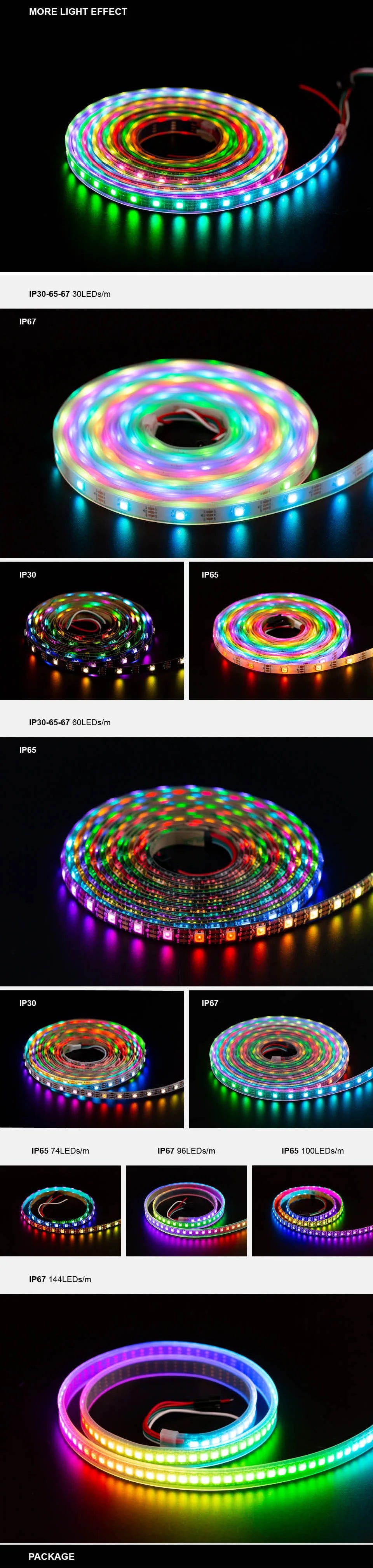 WS2812B Led Lights DC5V WS2812 RGB Led Strip Light Individually Addressable Smart Pixels Magic Light Black White PCB IP30 65 67