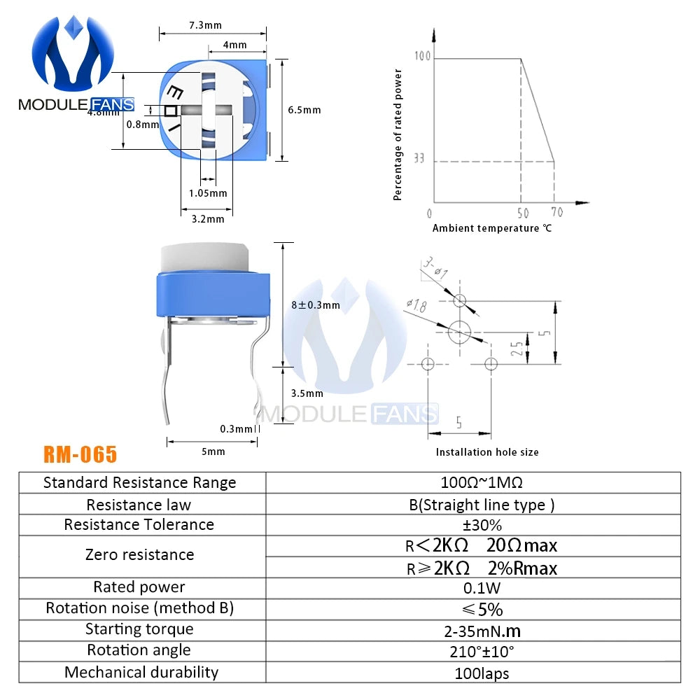 100PCS RM065 RM-065 Trimpot Trimmer Potentiometer Variable Resistor 100R 200R 500R 1K 2K 2.2K 3K 5K 10K 20K 50K 100K 500K 1M Ohm