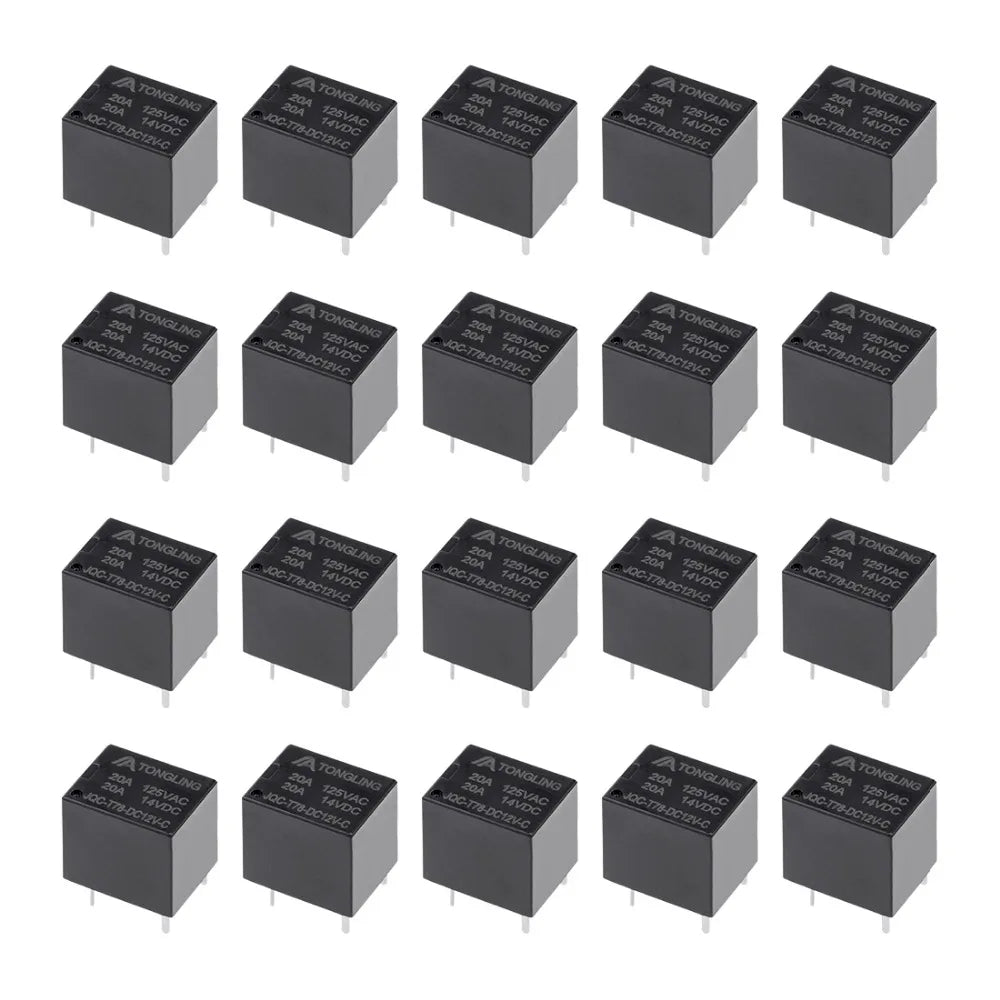 20Pcs JQC-T78-DC12V-C DC 12V Relays Coil SPDT 5P PCB Electromagnetic Power Relay Black For Remote Control Relays