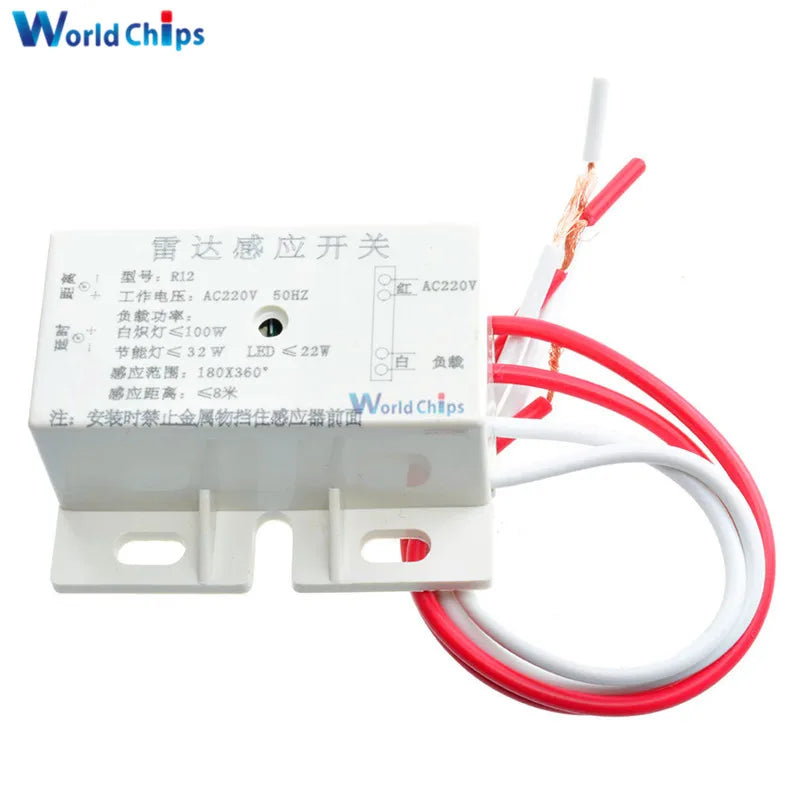 New 220V AC 50Hz Auto Infrared Sensor Switch PIR Microwave Radar Body Motion Sensor Module Adjustable For Time Distance Range