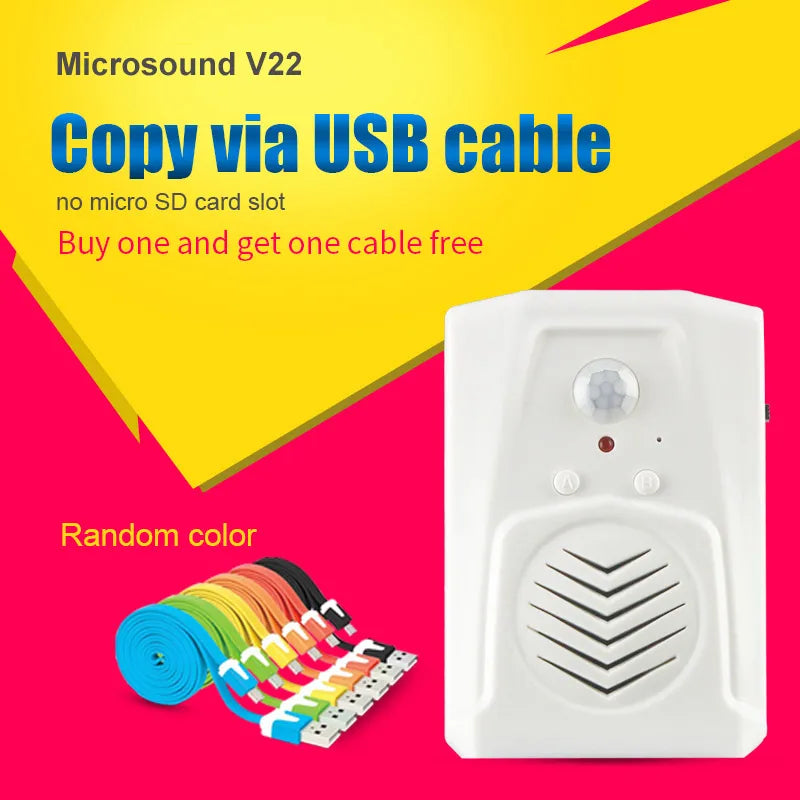 MP3 Downloadable Wireless PIR Motion Sensor Activated Player Infrared Doorbell Shop Store Welcome Voice Reminder with USB Cable