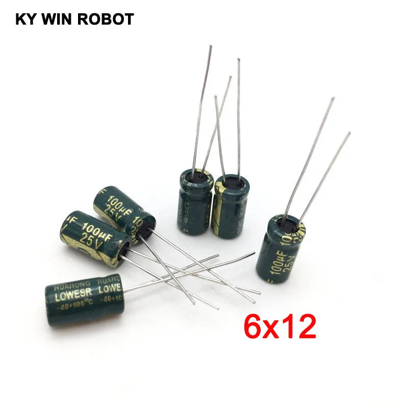 20pcs/lot 25V 100UF 6x12mm High Frequency Low Impedance Aluminum Electrolytic Capacitor 100uf 25v