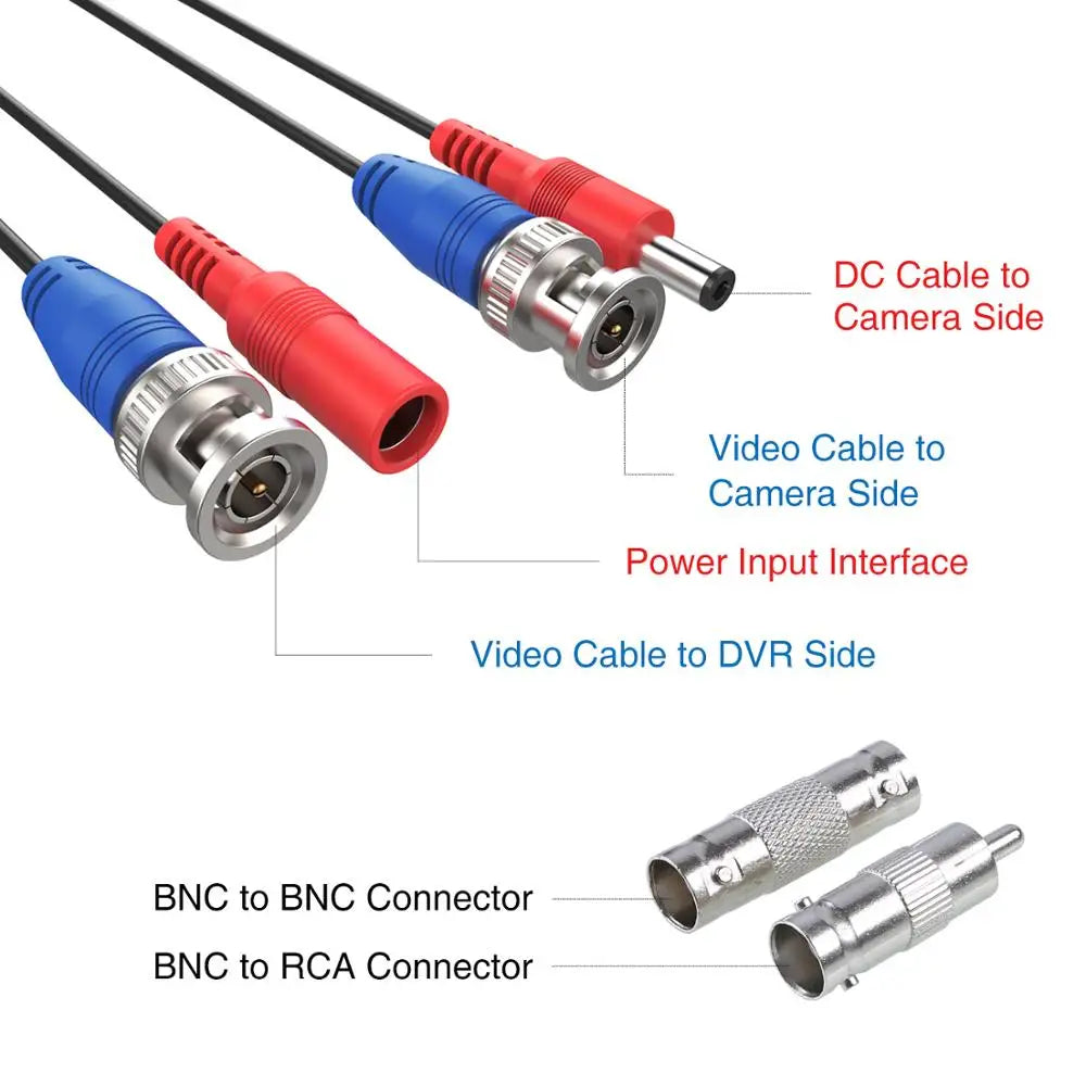 ANNKE 4 pcs Packed White/Black color 30M /100 Feet BNC DC Plug Video Power Cable CCTV Camera DVR Security Surveillance System