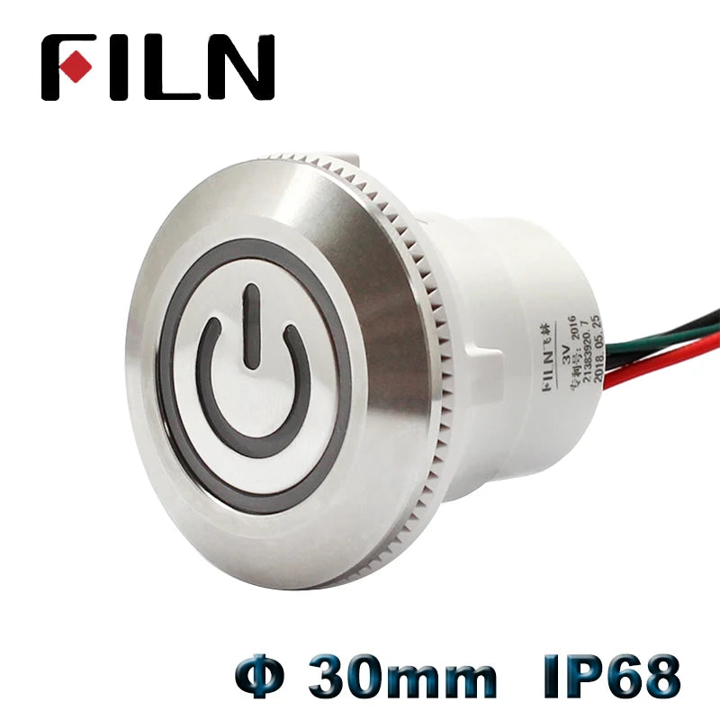 30mm waterproof IP68 metal push button switch 12V 24V 220V led illuminated momentary latching switch on off push button wire