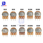 WH148 1K 2K 5K 10K 20K 50K 100K 250K 500K 1M Ω 3Pin Knurled Shaft Linear Taper Rotary Potentiometer Resistor w/Knob for Audrino