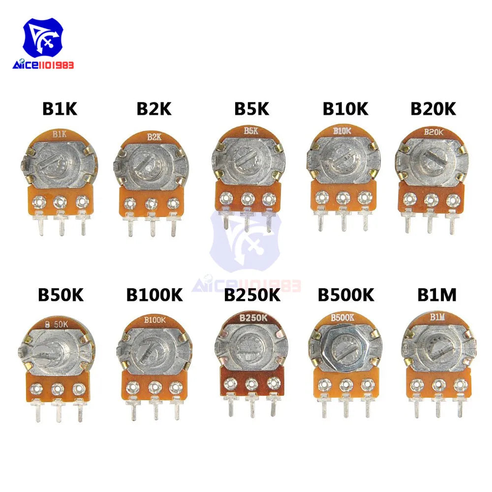 WH148 1K 2K 5K 10K 20K 50K 100K 250K 500K 1M Ω 3Pin Knurled Shaft Linear Taper Rotary Potentiometer Resistor w/Knob for Audrino