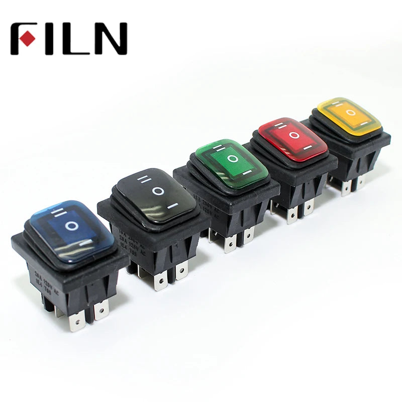 on off on 30A/250V Heavy Duty 6 pin DPDT IP67 Waterproof T85 Auto Boat Marine Toggle Rocker Switch with LED 12V 220V 30x22mm