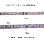 5M 3528 2835 CW/WW Dual White Color Temperature Adjustable CCT 12V 24V Double Color LED Flexible Strip 120leds/m Tape Light