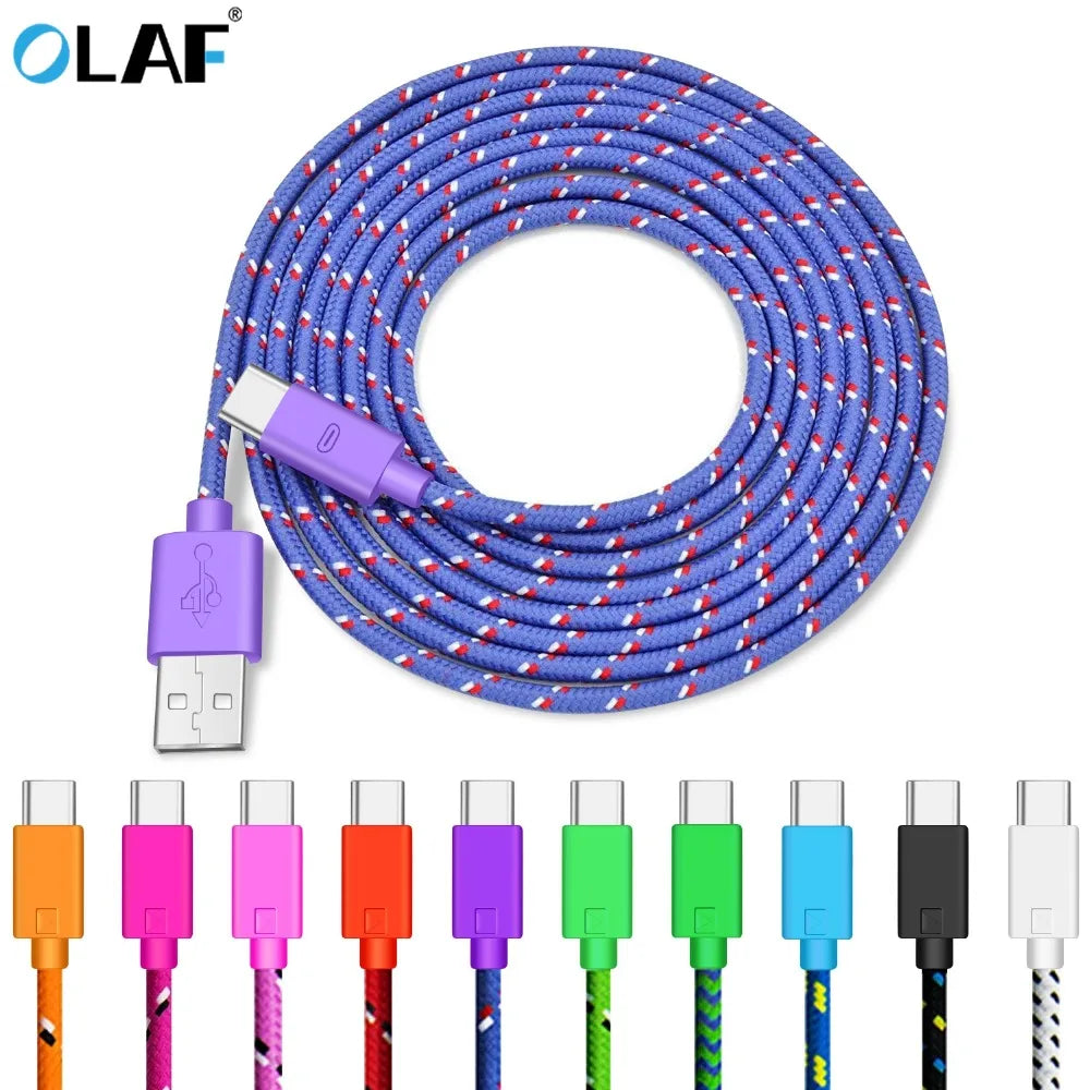 OLAF Nylon Braided USB Type C Cable 1M 2M 3M Data Sync Fast Charging USB C Cable For Samsung S9 S10 Xiaomi mi9 mi8 Huawei Type-c