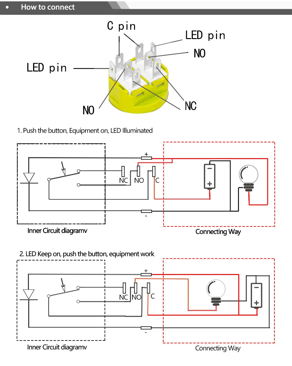 28mm 12v 24v led red green Metal Push Button Switch power mark locking Latching Self-reset Momentary switch spdt 1NO 1NC 2no2nc
