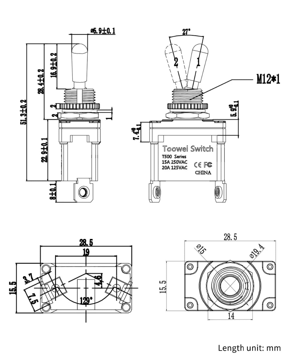 ON-OFF-ON ON-ON Full type Momentary Screw Toggle Switch SPST SPDT DPST DPDT IP67