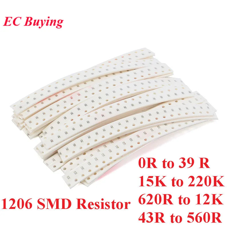 500Pcs-420pcs 1206 SMD Resistors Kit Assorted Kit 5% Sample Kit Sample Bag DIY Kit Electronic Component 25 Values*20pcs 0R 200pc