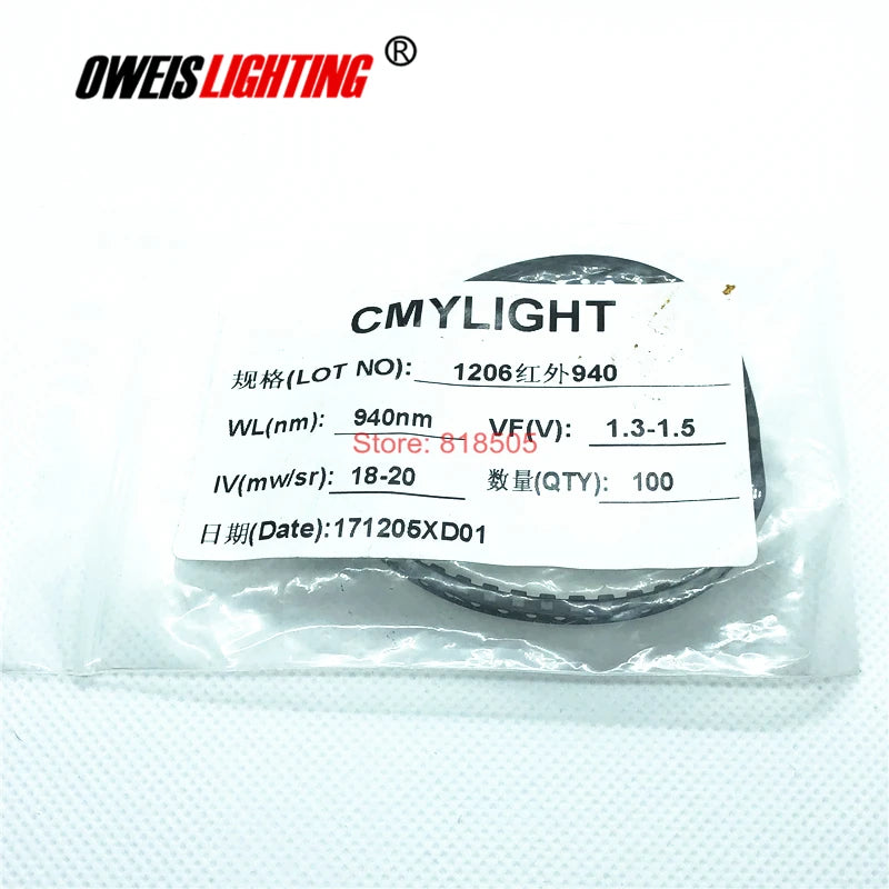 50PCS 1206 850NM (28-30mW) / 940NM (18-20mW) SMD LED 3216 IR 20mA 1.3-1.5v 3.2x1.6mm
