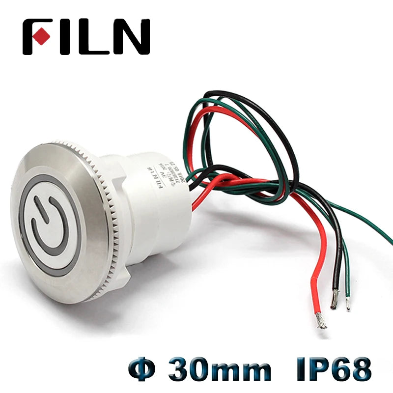 30mm waterproof IP68 metal push button switch 12V 24V 220V led illuminated momentary latching switch on off push button wire