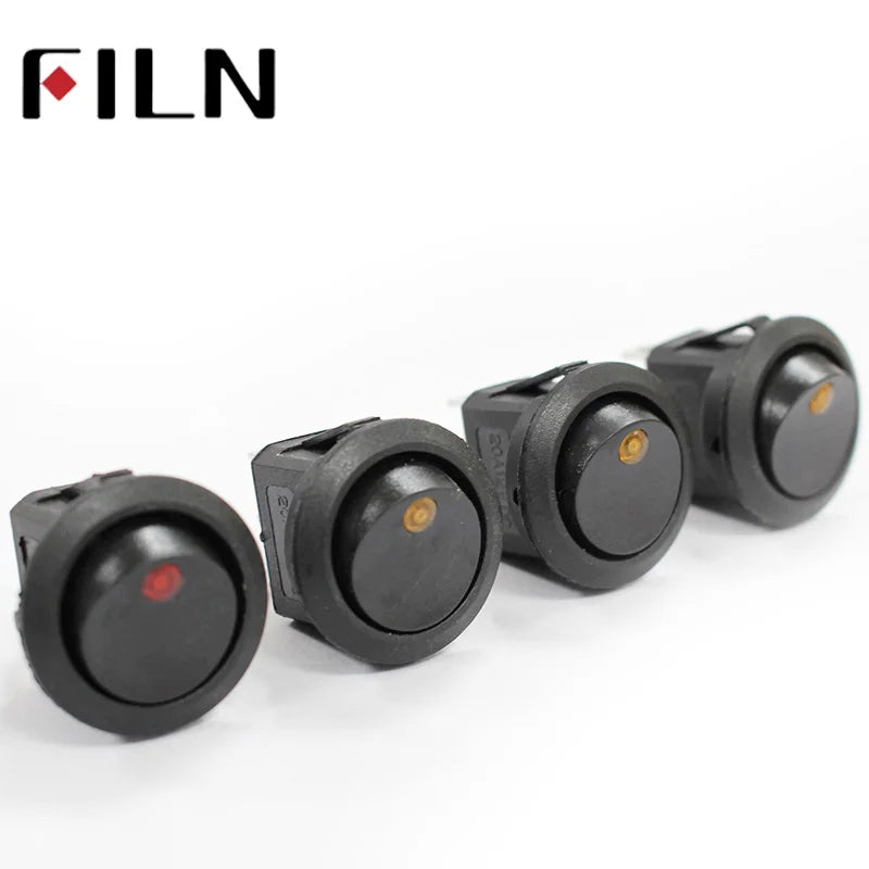 FILN 5Pcs KCD1 220V 10A Blue Red Green mini round illuminated toggle switch latching 3pins on off boat rocker switch