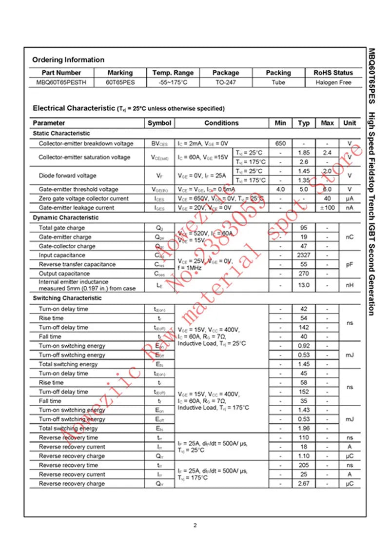 Aoweziic 2024+ 100% New Imported Original MBQ60T65PESTH  MBQ60T65PES MBQ60T65 60T65PES  60T65 TO-247 IGBT Single Pipe 60A 650V