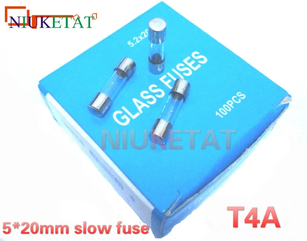 100pcs/box 5*20mm 4A 250V Slow Fuse 5*20 T4A 4000mA 250V Glass Fuse 5mm*20mm