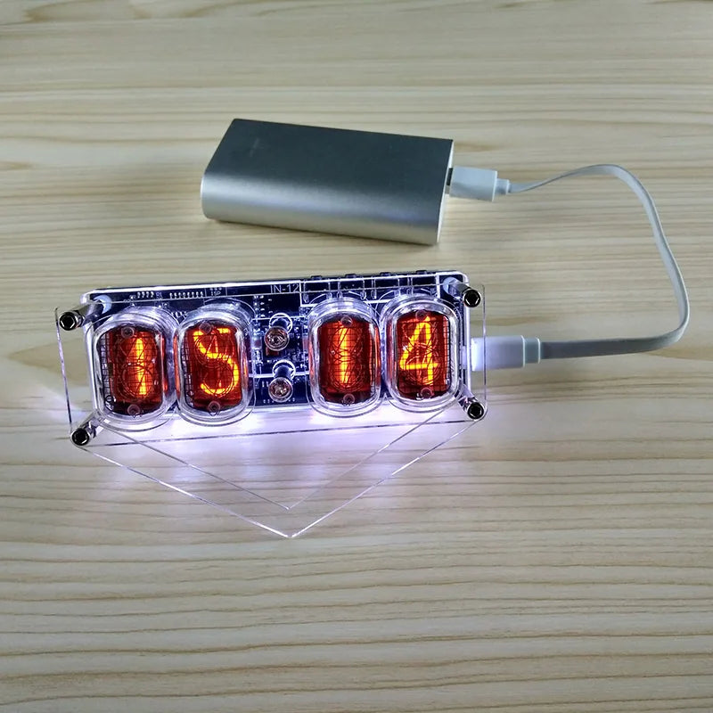 GHXAMP IN-12 Glow Tube 4-digit Clock Colorful LED Backlight DS3231 Nixie Clock IN-12B DC5V USB Electronic DIY