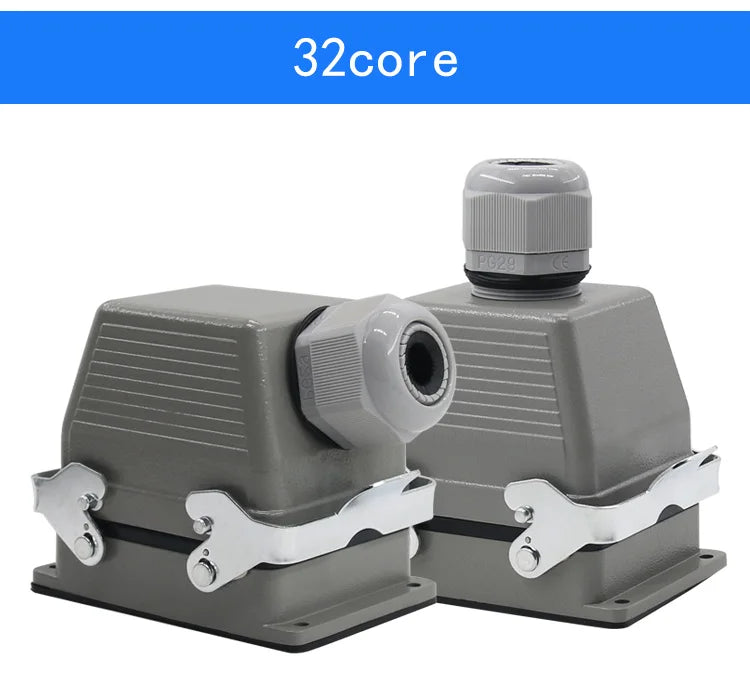 Rectangular Heavy Duty Connector HDC-HE4 6 10 16 20 24 32 48 Core Pin 16A Waterproof Aviation Plug  Top  And Side Line Connector