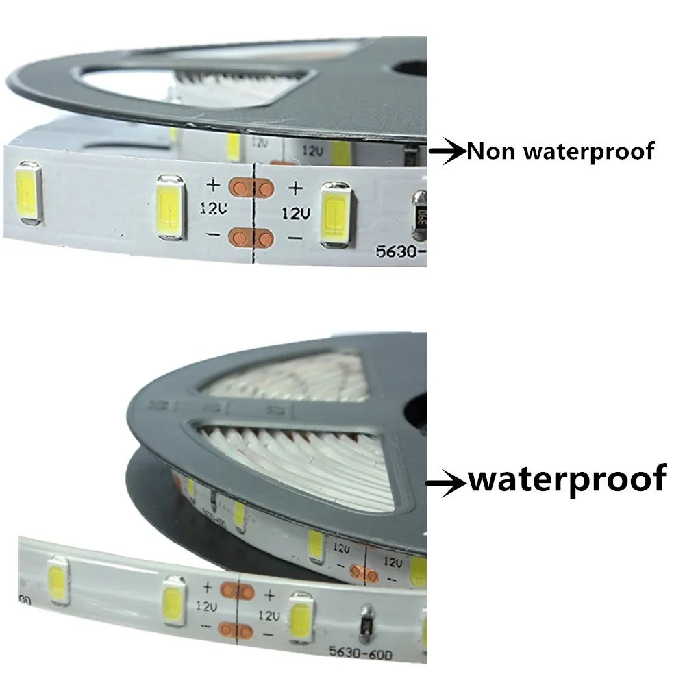 Led Strip Light 5630 5730 Waterproof 12V Flexible Tape 5m Natural White 4000K Cold White Warm White 3000K 6500K Red Green Blue