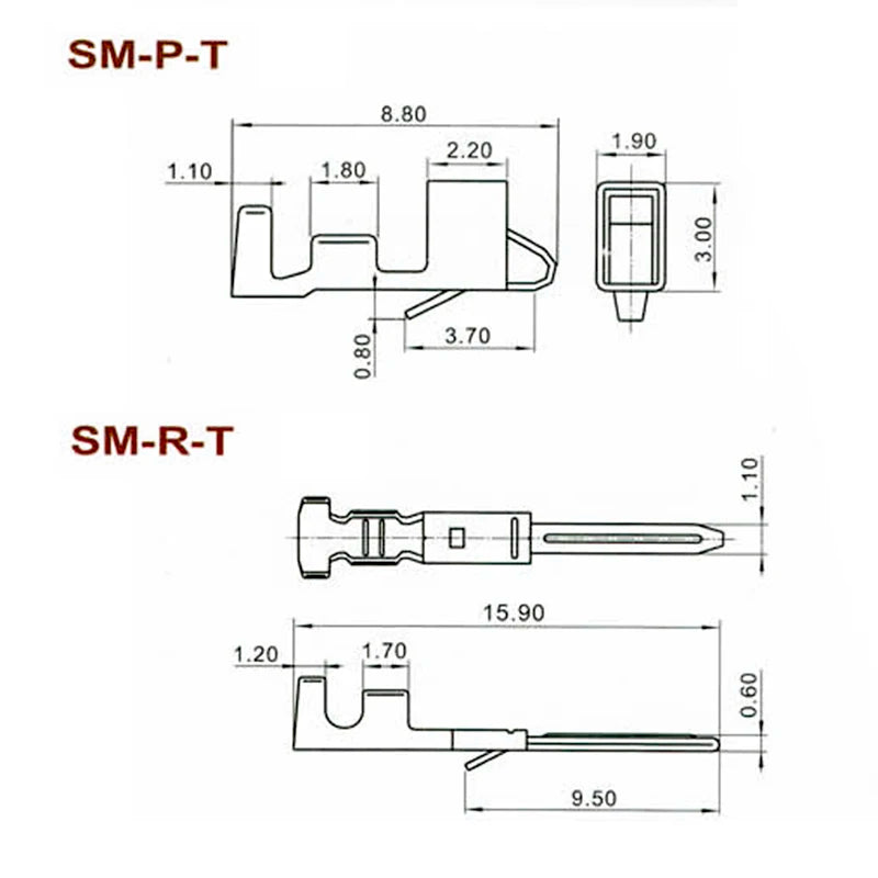 10 set/lot SM 2.54mm 2 Pin Female and Male Housing Splice Terminals Jack Connector AWG 28-22 SM-2P SM-2R JST Wire Adapter Blocks
