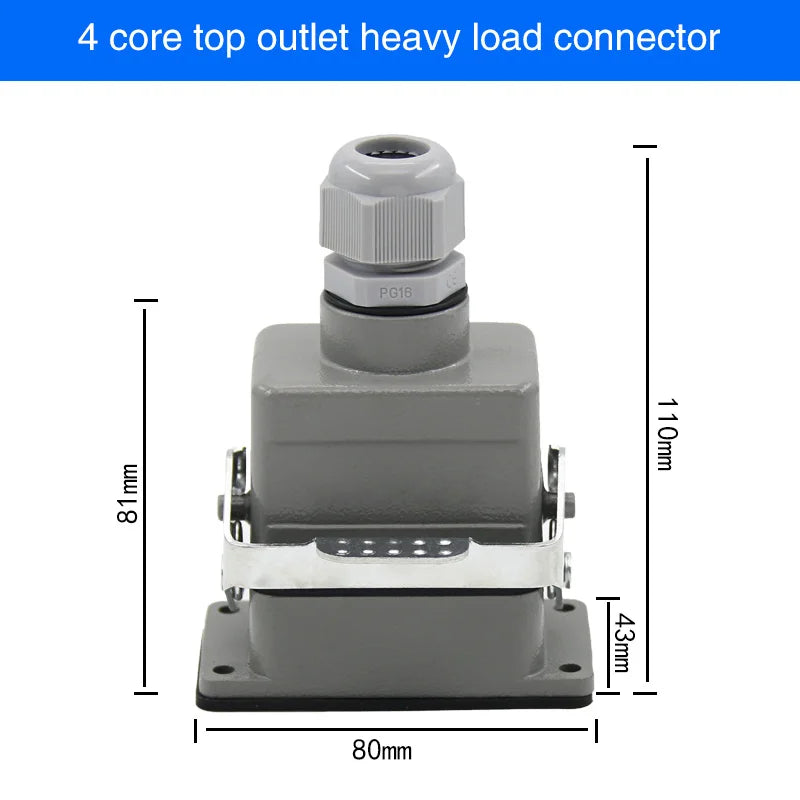 Rectangular Heavy Duty Connector HDC-HE4 6 10 16 20 24 32 48 Core Pin 16A Waterproof Aviation Plug  Top  And Side Line Connector