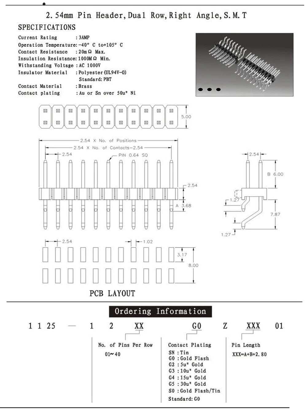 10Pcs 2.54mm Single/Double1X40P 2*40Pin Gold Rohs Cuttable Horizontal Right Angle SMT SMD PCB Male Pin Header Connector