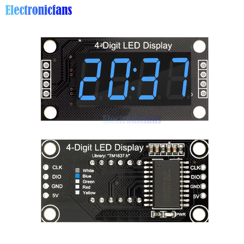 4-Digit LED 0.36" LED Display Tube (decimal) 7-Segments TM1637 Clock Double Dots Module 0.36 Inch For Arduino size 30x14mm