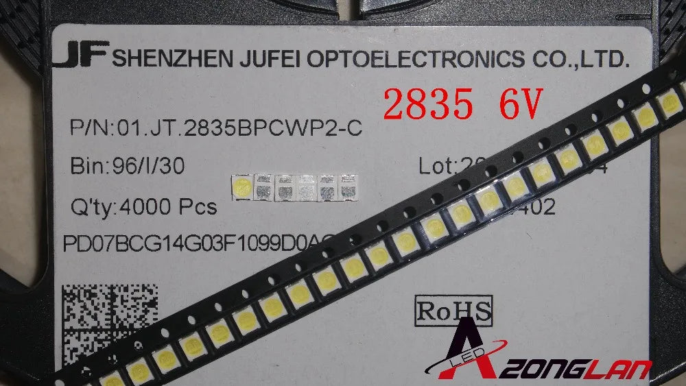 1000pcs  JUFEI LED Backlight Light Beads 1210 3528 2835 1W 6V 96LM Cool white LCD Backlight TV Light Beads 01.JT.2835BPWS2-C