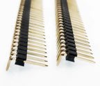 100pcs 2.54mm Single Row Breakable 1X40P Right Angle R1 R2 SMT Board Spacer Gold-plate  Male PCB Pin Header Strip Connector